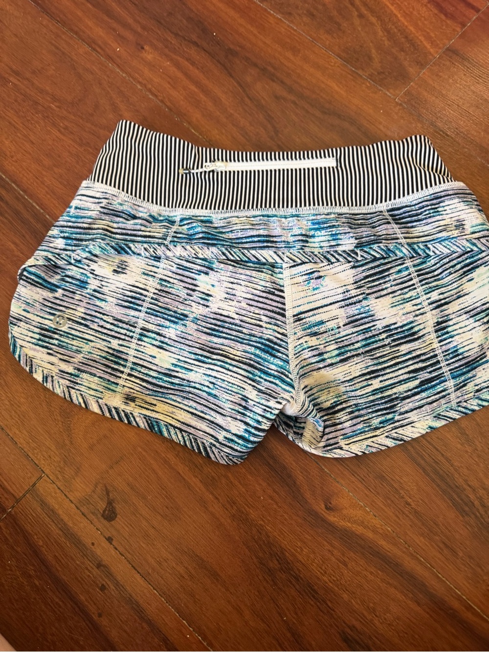 lululemon athletica White and Blue Patterned Athletic Shorts
